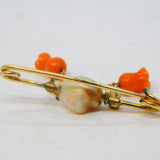 Victorian 15ct Gold, Turquoise, Pearl, Carved Coral Flower Brooch Antique c1880
