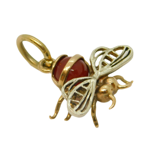 9ct Yellow Gold Carnelian Set Insect Bee Charm Pendant Vintage 1963 Birmingham