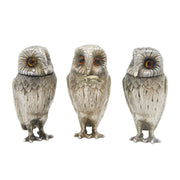 William Comyns Sterling Silver Three-Piece Owl Cruet Set Vintage London