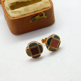 Victorian Scottish 9ct Gold, Bloodstone & Agate Floral Stud Earrings Antique