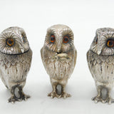 William Comyns Sterling Silver Three-Piece Owl Cruet Set Vintage London
