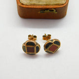 Victorian Scottish 9ct Gold, Bloodstone & Agate Floral Stud Earrings Antique