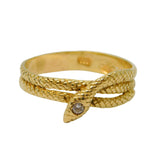 14ct Yellow Gold 0.1ct Diamond Snake Serpent Dress Ring Vintage c1960