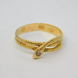 14ct Yellow Gold 0.1ct Diamond Snake Serpent Dress Ring Vintage c1960