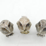 William Comyns Sterling Silver Three-Piece Owl Cruet Set Vintage London