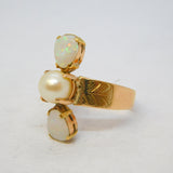 Victorian 15ct Yellow Gold, White Opal & Pearl Set Statement Ring Antique c1880