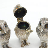 William Comyns Sterling Silver Three-Piece Owl Cruet Set Vintage London