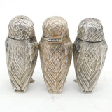 William Comyns Sterling Silver Three-Piece Owl Cruet Set Vintage London