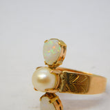Victorian 15ct Yellow Gold, White Opal & Pearl Set Statement Ring Antique c1880