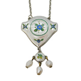 Charles Horner Sterling Silver, Enamel, Pearl Floral Lavalier Necklace Antique 1912 Chester