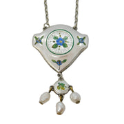 Charles Horner Sterling Silver, Enamel, Pearl Floral Lavalier Necklace Antique 1912 Chester