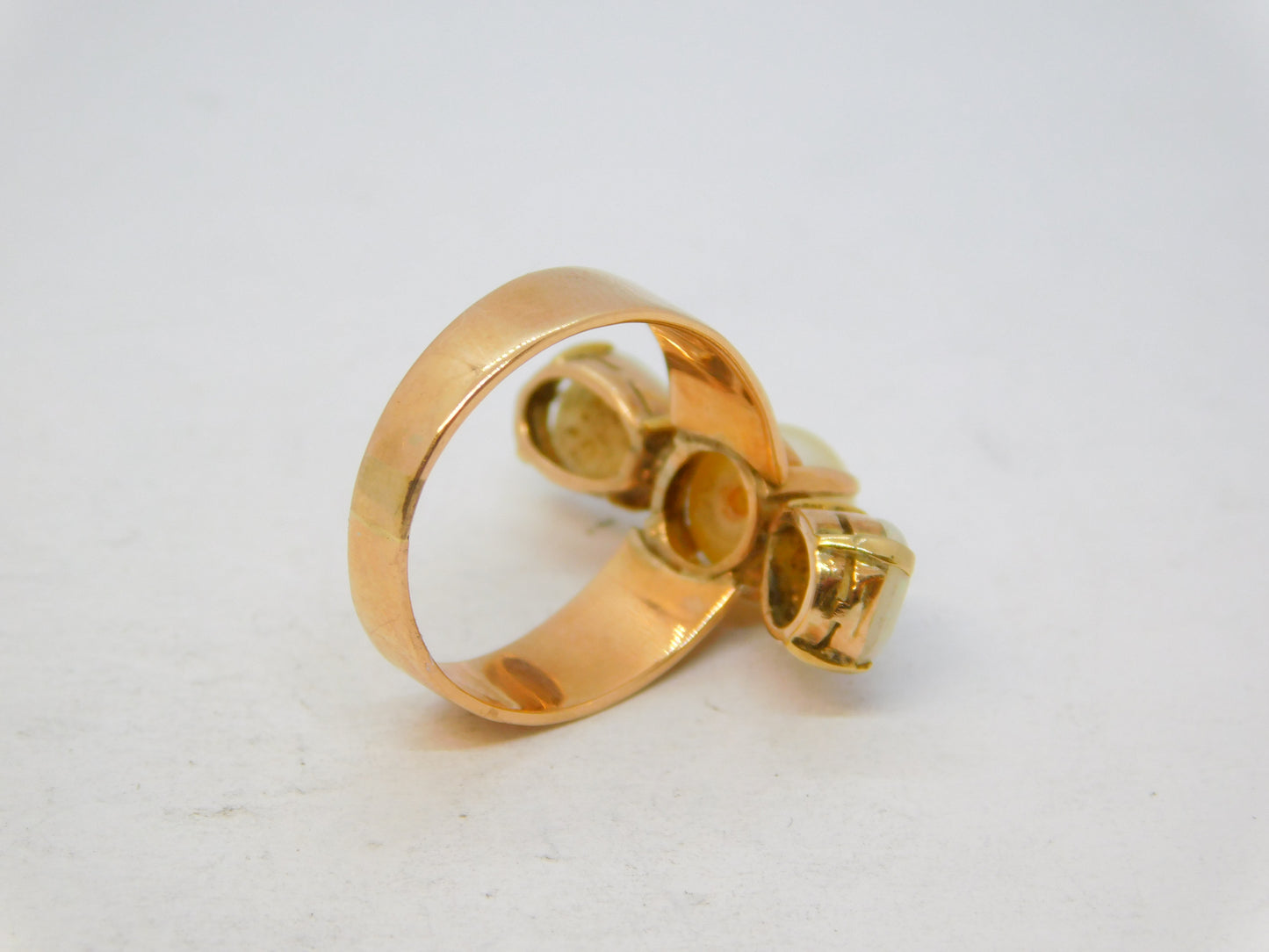 Victorian 15ct Yellow Gold, White Opal & Pearl Set Statement Ring Antique c1880