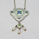 Charles Horner Sterling Silver, Enamel, Pearl Floral Lavalier Necklace Antique 1912 Chester