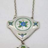 Charles Horner Sterling Silver, Enamel, Pearl Floral Lavalier Necklace Antique 1912 Chester