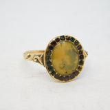 George III 15ct Yellow Gold, Moss Agate, Garnet Dress Ring Antique c1780