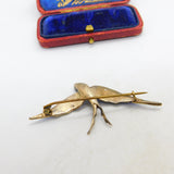 Gold on Sterling Silver, Blue Enamel Paste Set Swallow Brooch c1920 Antique