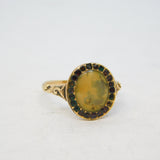 George III 15ct Yellow Gold, Moss Agate, Garnet Dress Ring Antique c1780