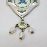 Charles Horner Sterling Silver, Enamel, Pearl Floral Lavalier Necklace Antique 1912 Chester