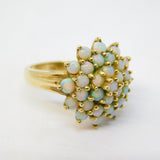 9ct Yellow Gold & White Opal Set Floral Cluster Ring Vintage 1994 Birmingham
