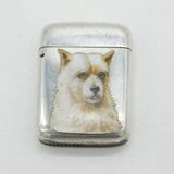 Victorian Sterling Silver Enamel Westie Terrier Dog Vesta Case Antique 1888 Birmingham