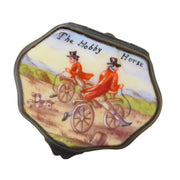 George III Bilston Enamel 'The Hobby Horse' Bicycle Patch Box Antique c1820