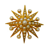 Victorian 18ct Yellow Gold Seed Pearl Starburst Pendant Brooch Antique c1880