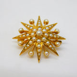 Victorian 18ct Yellow Gold Seed Pearl Starburst Pendant Brooch Antique c1880