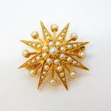 Victorian 18ct Yellow Gold Seed Pearl Starburst Pendant Brooch Antique c1880