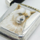 Victorian Sterling Silver Enamel Westie Terrier Dog Vesta Case Antique 1888 Birmingham