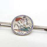 George IV Sterling Silver & Enamel Sixpence Coin Lucky Brooch Antique 1822