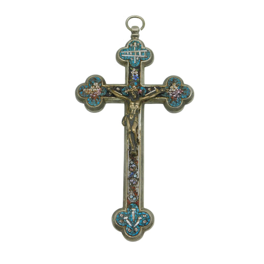 19th Century Italian Large Floral Micro-Mosaic Souvenir Cross Antique c1880