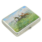 Victorian Sterling Silver & Colourful Enamel Horse Racing Cigarette Case Antique 1892 Birmingham