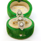 Victorian 14ct Gold, Platinum & Rose-Cut Diamond Floral Dress Ring Antique c1880