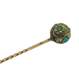 Victorian 15ct Yellow Gold & Turquoise Set Ball Form Stick Pin Antique c1860