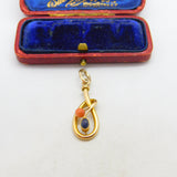 Victorian 15ct Gold, Coral & Cabochon Sapphire Art Nouveau Drop Pendant c1900