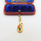 Victorian 15ct Gold, Coral & Cabochon Sapphire Art Nouveau Drop Pendant c1900