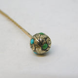 Victorian 15ct Yellow Gold & Turquoise Set Ball Form Stick Pin Antique c1860
