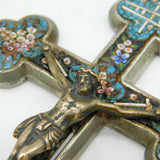 19th Century Italian Large Floral Micro-Mosaic Souvenir Cross Antique c1880