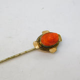 Victorian 15ct Yellow Gold Carved Red Coral Cameo Stick Pin Antique c1860