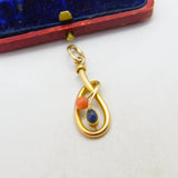 Victorian 15ct Gold, Coral & Cabochon Sapphire Art Nouveau Drop Pendant c1900