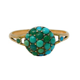 Victorian 9ct Rose Gold Pave-Set Turquoise Shield Dress Ring Antique c1880