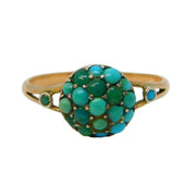 Victorian 9ct Rose Gold Pave-Set Turquoise Shield Dress Ring Antique c1880