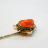Victorian 15ct Yellow Gold Carved Red Coral Cameo Stick Pin Antique c1860