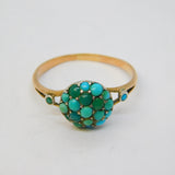 Victorian 9ct Rose Gold Pave-Set Turquoise Shield Dress Ring Antique c1880