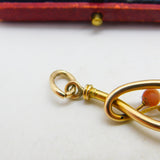 Victorian 15ct Gold, Coral & Cabochon Sapphire Art Nouveau Drop Pendant c1900
