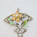 French 19th Century, Sterling Silver, Paste, Enamel, Pearl Floral Pendant c1880