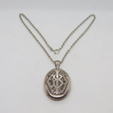 Victorian Sterling Silver Large Monogram Sweetheart Locket Necklace Antique c1860