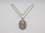 Victorian Sterling Silver Large Monogram Sweetheart Locket Necklace Antique c1860