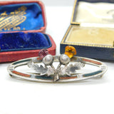 Scottish Sterling Silver, Bloodstone & Agate Thistle Brooch Antique 1925 Deco