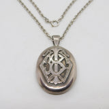 Victorian Sterling Silver Large Monogram Sweetheart Locket Necklace Antique c1860